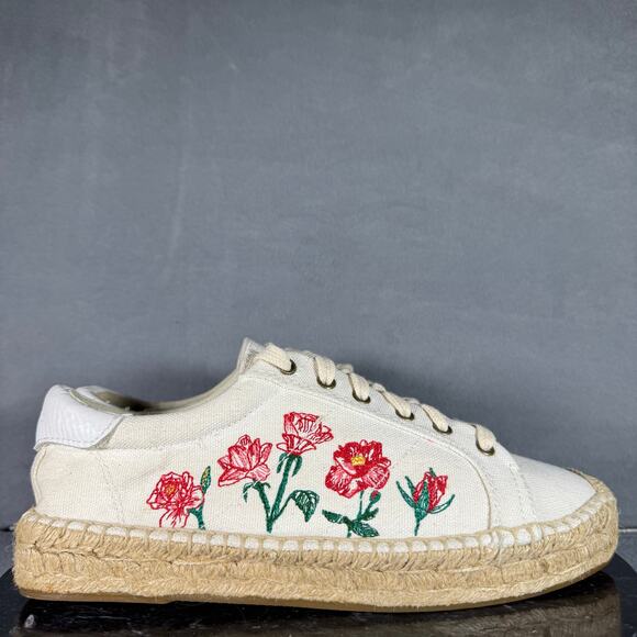 Soludos Floral Embroidered Espadrilles Sneakers Cream Women’s Size 9.5 US - Picture 3 of 9